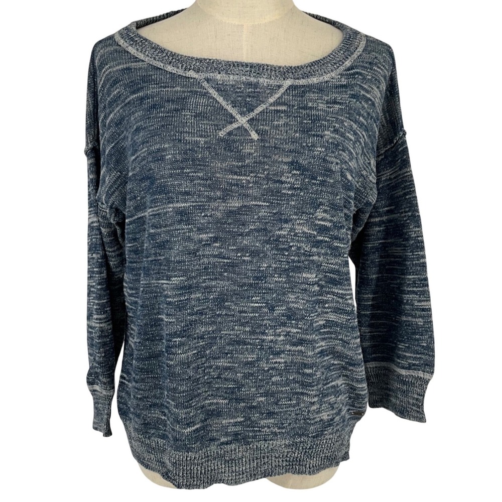 Denim Supply Ralph Lauren Sweater Womens M Blue Heather Knit 3/4 Sleeve Pullover